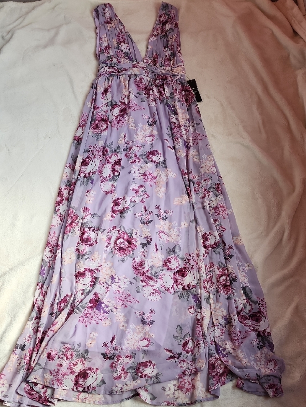 Lulu's Lavender Blush Floral Maxi Dress with Pink Rose Print - Picture 6 of 11